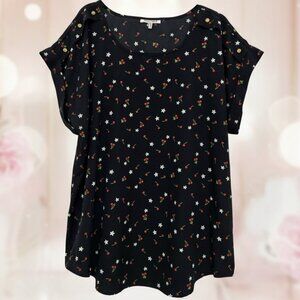 Speed Limit MPH* Cherry & Ditsy Floral Blouse w/ Gold Shoulder Buttons* Size: 3X